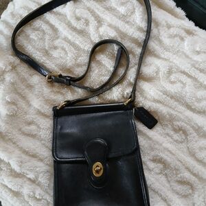 Coach Vintage  MURPHY Black Leather Crossbody Bag with Brass Accents